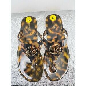 Michael Kors Women's 9 Lillie Jelly Thong Tortoise Animal Print Sandals NWT